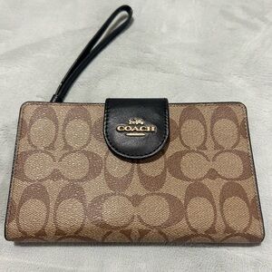 Coach Tan and Black Signature Wristlet